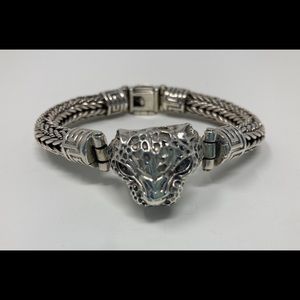 Bali handmade bracelet  sterling silver 925 men Cheetah green eyes